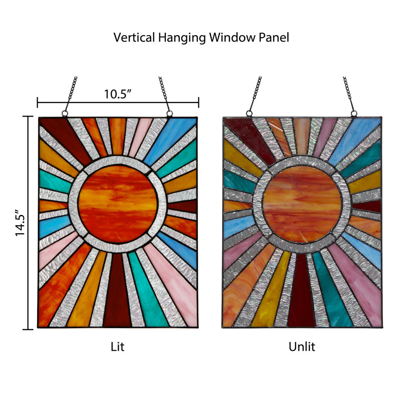 14.5"H Sunburst Colorful Stained Glass Window Panel