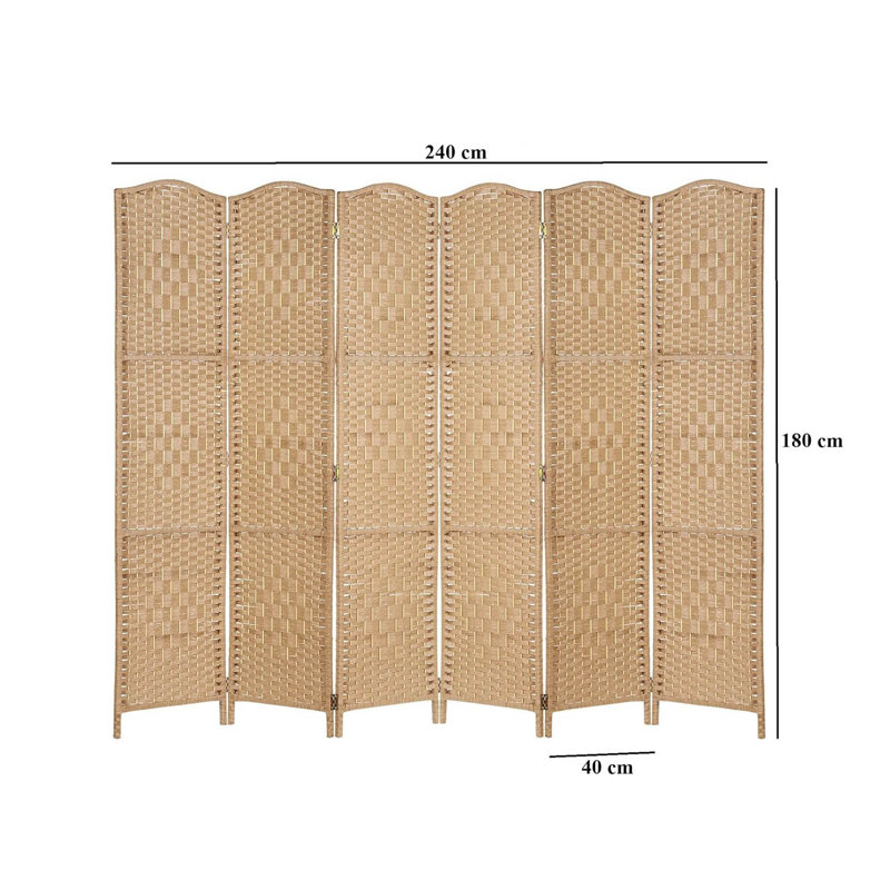 241cm W x 179cm H 6 - Panel Folding Room Divider, Natural