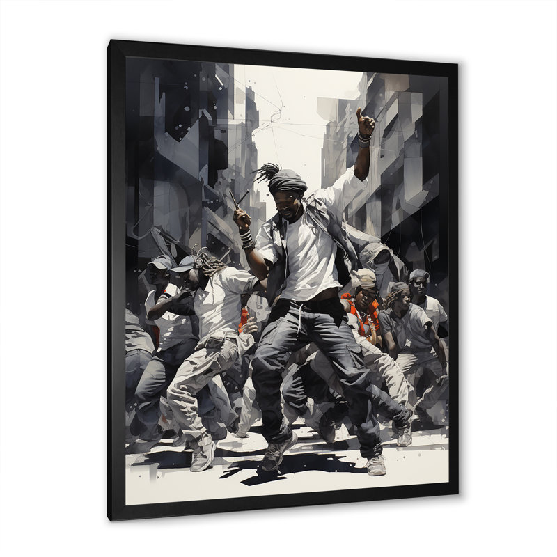 «Black and White Hip Hop Dance», art mural sur toile, Cadre simple noir, H 32 po x l 24 po x P 1 po