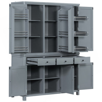 74.8''H High Freestanding Kitchen Pantry, 53''Lx20''w Large Cupboard Storage Cabinet With Door Shelves,Adjustable Shelves, Pull-Out Trays And Drawers