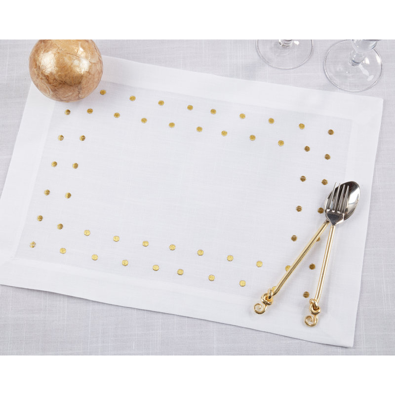 Gold Polka Dot Oblong Polyester Placemats, Set of 4