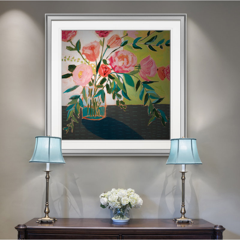 «Quirky Bouquet I», peinture, H 28 po x l 28 po x P 1,5 po, Encadrement argenté