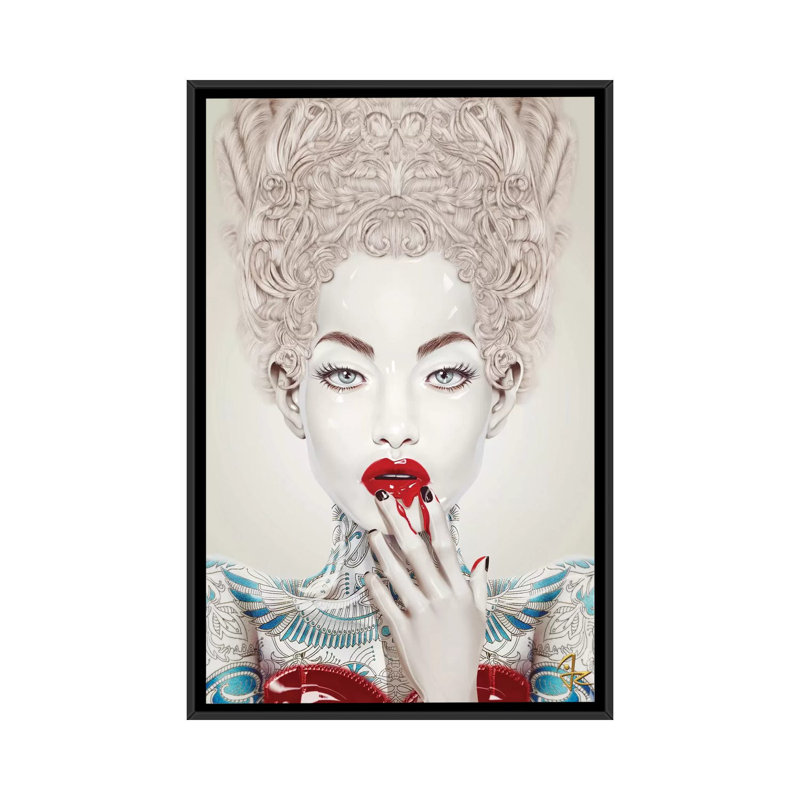 Porcelaine, impression sur toile tendue, H 26 po x l 18 po x P 1,5 po, Toile avec cadre noir, Pas de tapis
