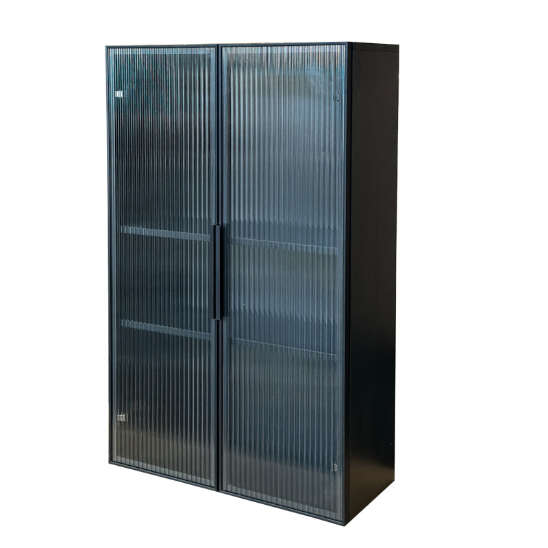 Armoire de rangement murale avec porte vitrée - Armoire de cuisine moderne noire, solution de rangement à 3 niveaux
