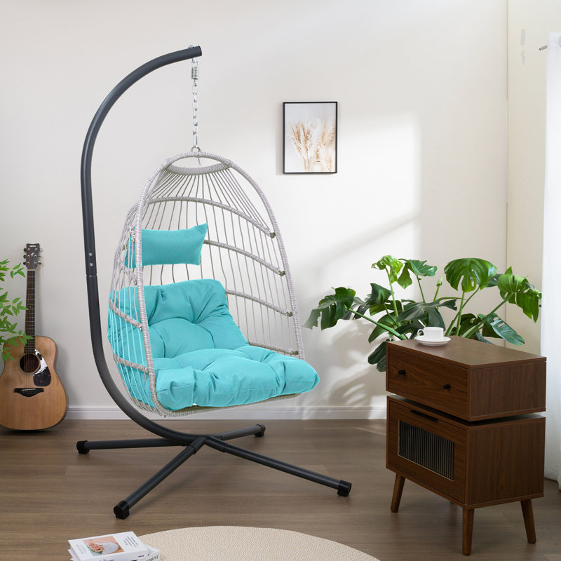 Fauteuil suspendu d'extérieur avec support, fauteuil suspendu en osier, Bleu