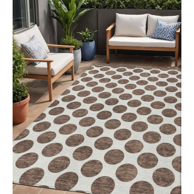 Tapis intérieur lavable à pois brun et ivoire 5 pi x 8 pi