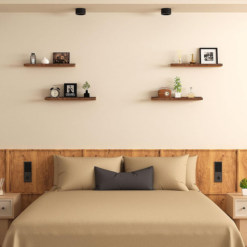 Ensemble de 4 tablettes flottantes fabriquées à la main en bois de pin naturel pour fixation et organisation