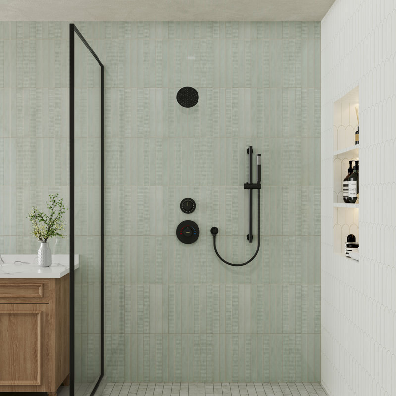 Système de douche thermostatique Rainfall avec douchette, valve brute et barre coulissante réglable