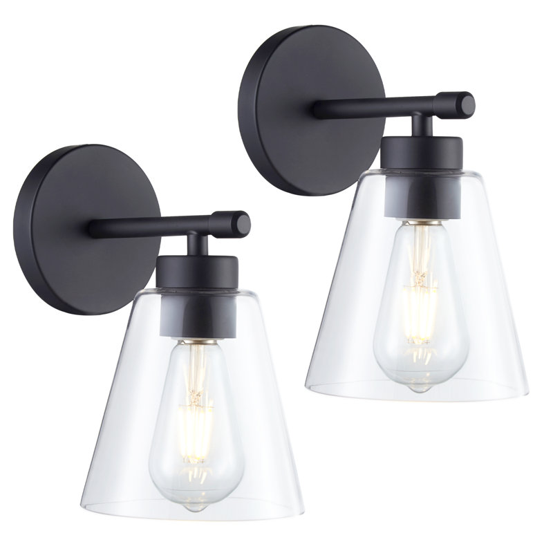 Black Bathroom Sconces Wall Lighting, Clear, Matte Black