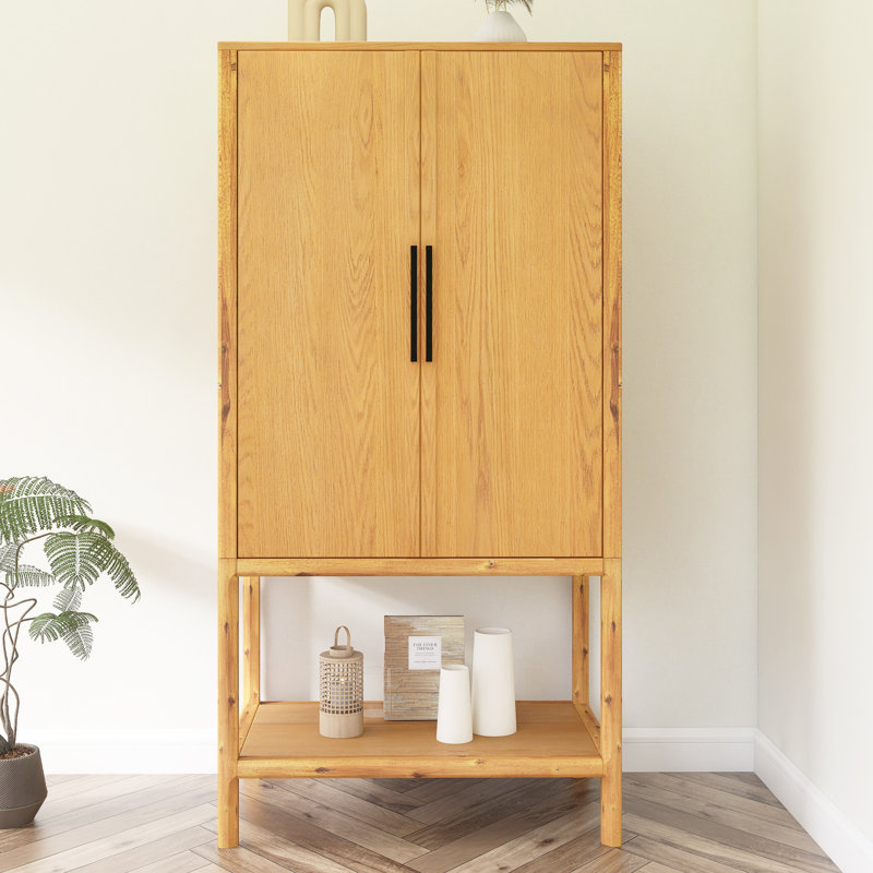 Sophisticated Oak Veneer Cabinet With Multiple Storage Functions, Yellow