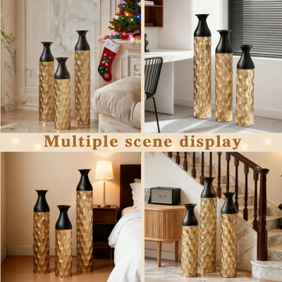 Ensemble de 3 grands vases décoratifs en métal