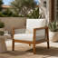 Chaises club d'extérieur (ensemble de 2), structure en bois d'acacia avec dossier en corde, coussins beiges hydrofuges pour patio / cour arrière / terrasse, finition teck-131245361