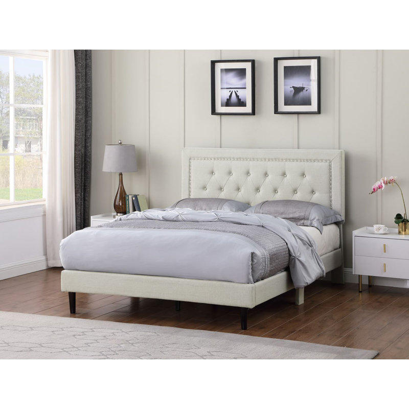Cianciolo Upholstered Wingback Bed, Full, Beige