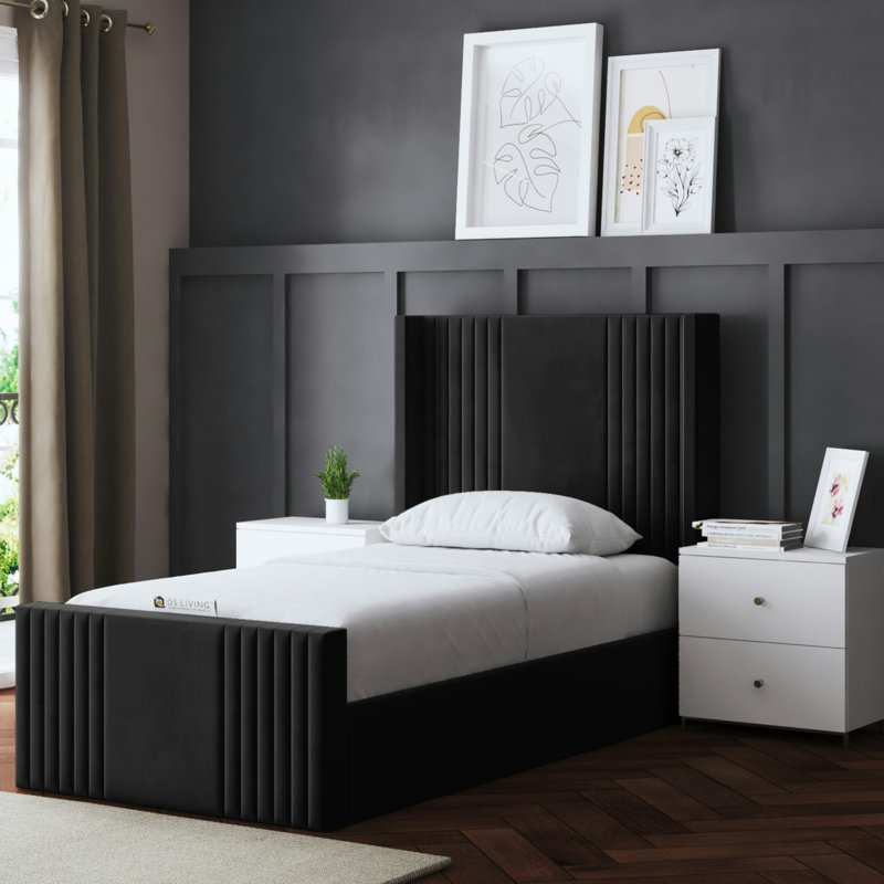 Elara Winged Panel Bed with Headboard, Single (3'), Black