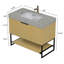 Meuble-lavabo de salle de bain 36 po YOLAN, armoire de rangement autoportante en contreplaqué rayé avec tiroir et tablette ouverte, plateau en pierre frittée gris clair et lavabo en céramique encastré, pré-assemblé, couleur grain de bois de chêne Corolla-258936876