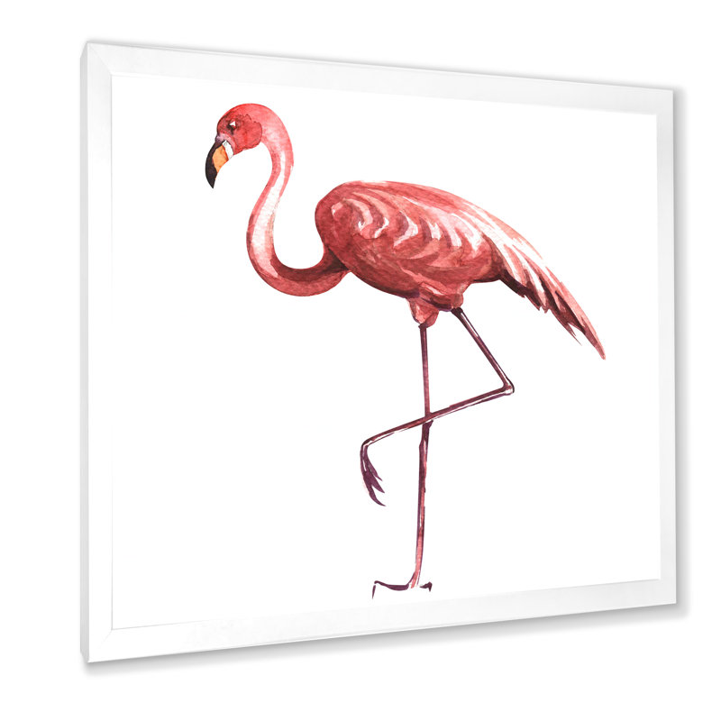 Flamant rose sur une patte - reproduction sur toile, H 30 po x l 30 po x P 1 po, Cadre photo blanc