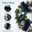 Couronne de Noël pré-illuminée de 45 cm avec 15 lumières DEL – Décor de porte d'hiver bleu et argent