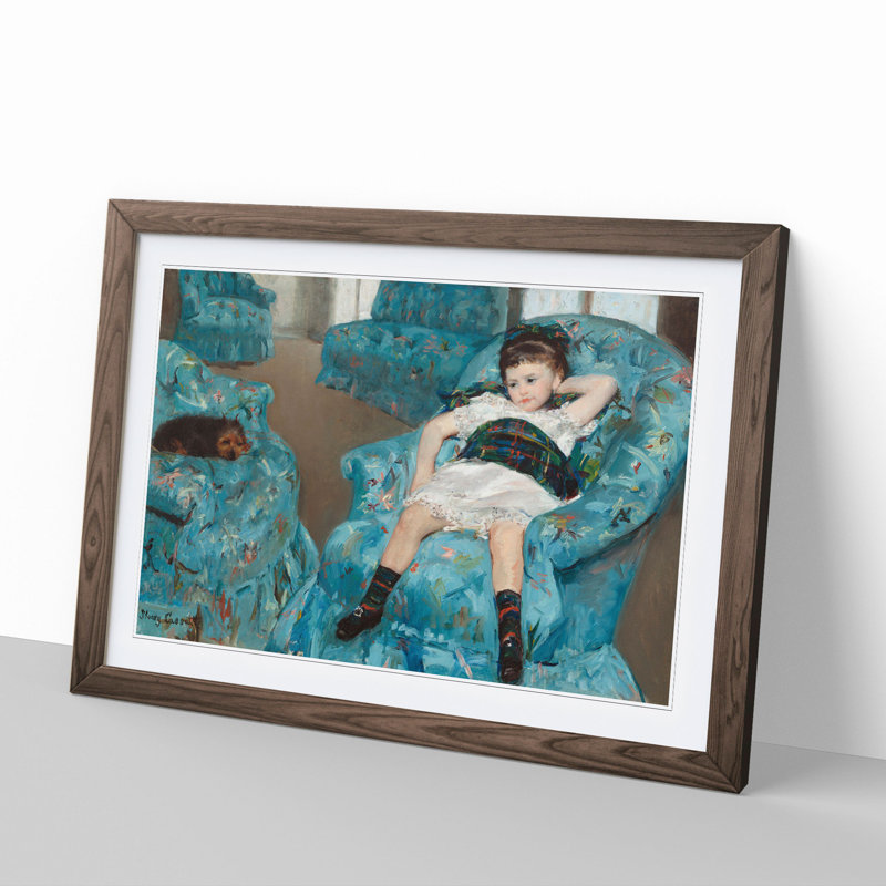 Little Girl in a Blue Armchair by Mary Cassatt - Picture Frame Painting, Walnut Framed, 48cm H x 65cm W x 2cm D