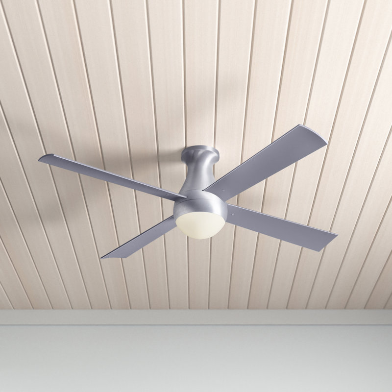Fogarty 52" 4 - Blade LED Flush Mount Ceiling Fan with Wall Control and Light Kit Included, Brushed Aluminum, Aluminum