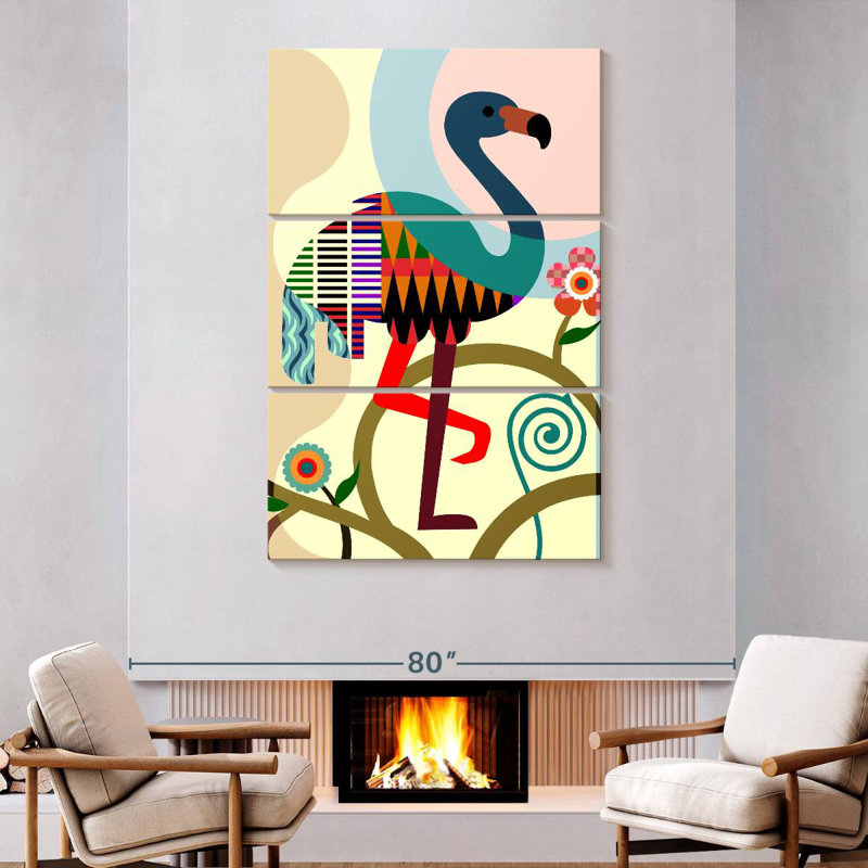 Motif flamant rose Brampt, H 74 po x l 48 po