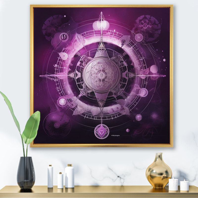 Mystique fuchia sacré Chakra portail I, H 36 po x l 36 po x P 1,5 po, Cadre flottant doré