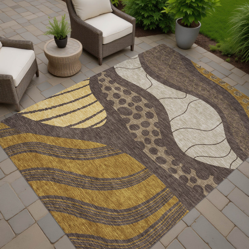 Machine Washable Indoor/Outdoor Chantille ACN2689 Abstract Rug, Fudge, 2'6" x 3'10"