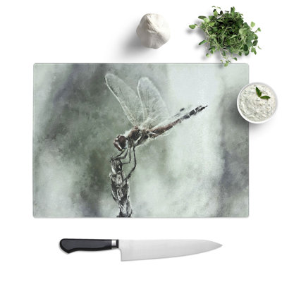 Tempered Glass Perched Dragonfly Chopping Board