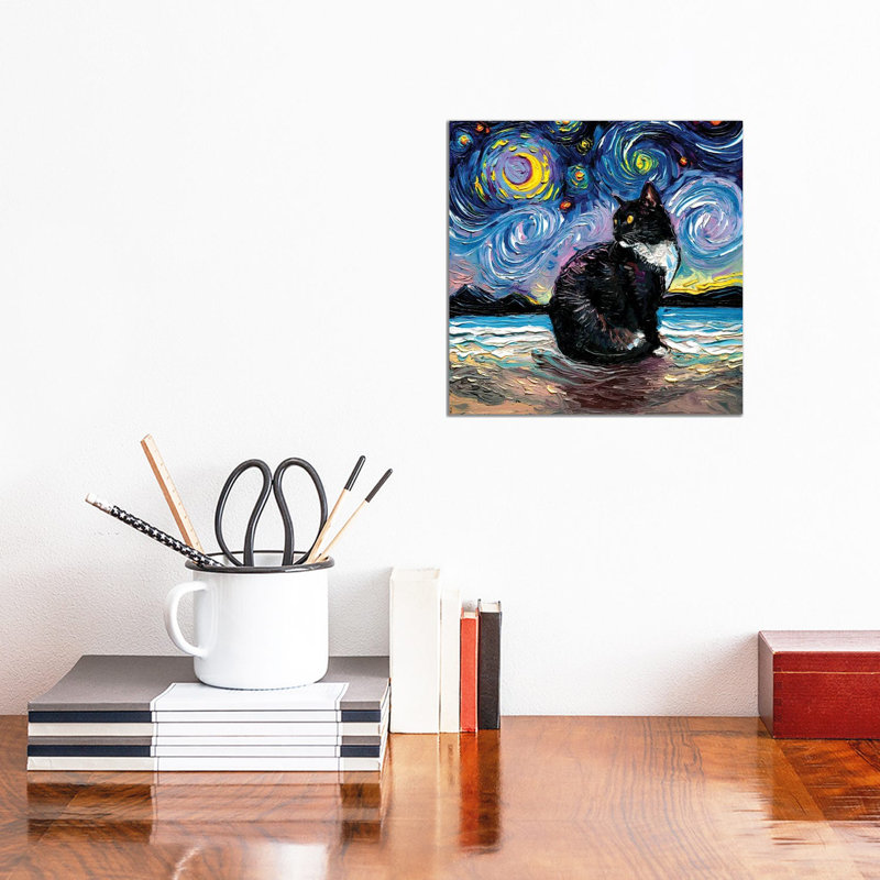 Tuxedo Cat Night II by Aja Trier - Wrapped Canvas Gallery-Wrapped Canvas Giclée, 30.48 cm H x 30.48 cm W