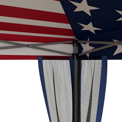 Auvent escamotable extérieur 10 'x 10' avec parois latérales, murs en filet, installation instantanée pour la fête, les événements, le patio, la pelouse, le drapeau américain