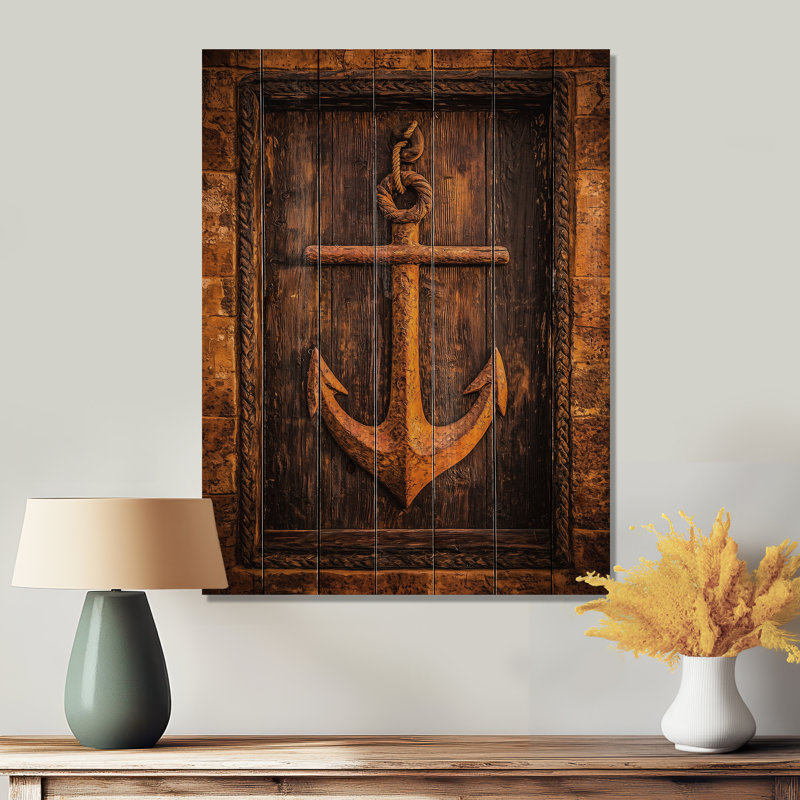Ancre rustique en corde sur la porte pirate - Décoration murale en bois de pin côtier naturel, H 32 po x l 24 po