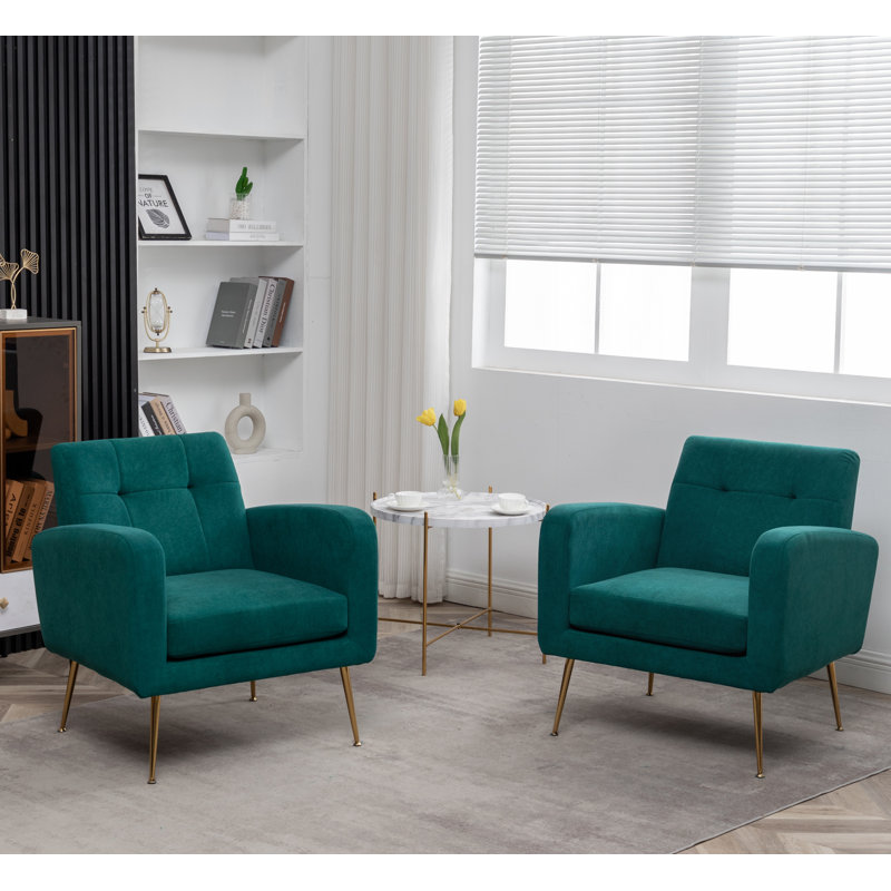 Fauteuil capitonné de 29 po de largeur Alixon, 100 % polyester vert