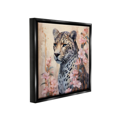 «Leopard With Pink Flowers Floater Frame» par Lazar Studio sur toile