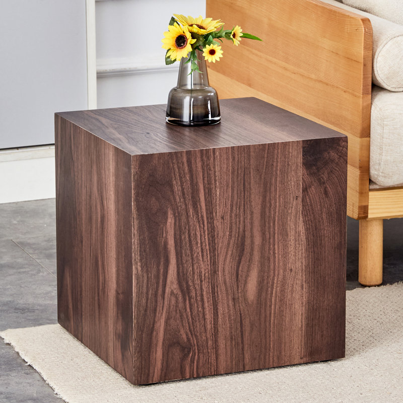 Table de bout carrée moderne pour petits espaces Javanie 15,75 pouces, Walnut Wood