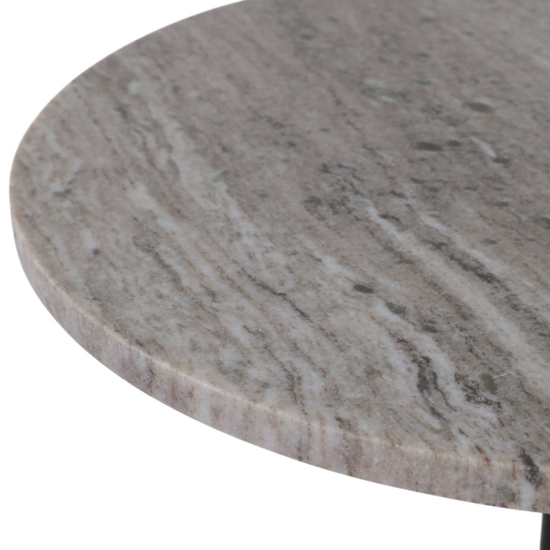 Modern Glam Metal And Marble Accent Table With Sleek Round Top And Textured Pedestal Base, Brown, Beige