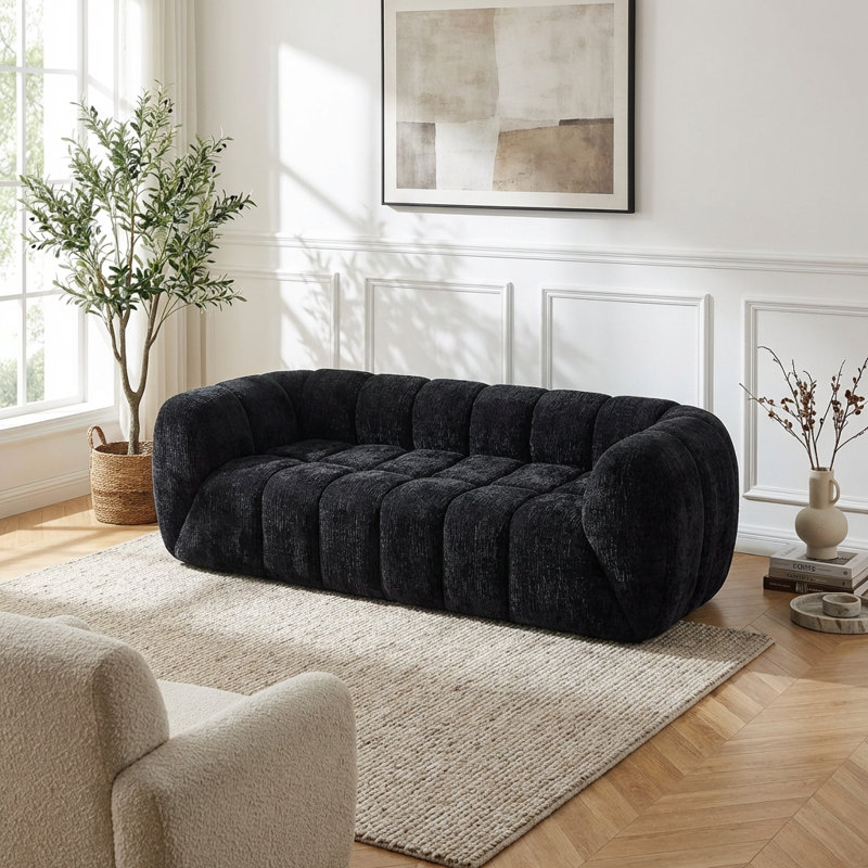 Canapé moderne à trois places Cloud avec revêtement matelassé en chenille et assise profonde