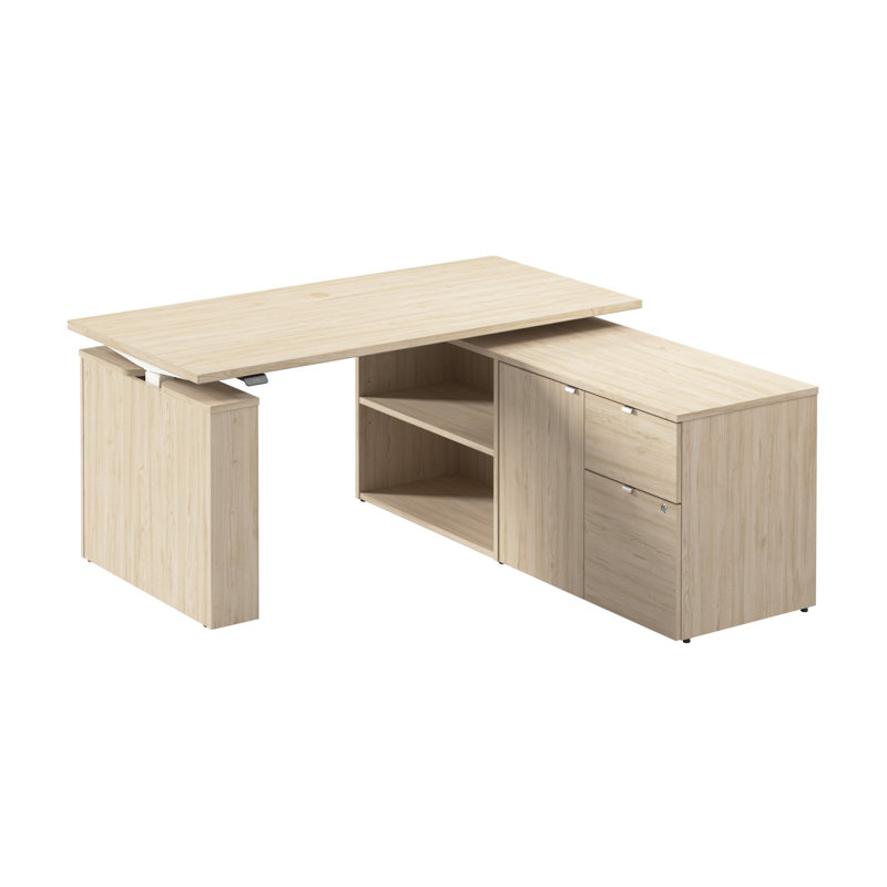 Bush Business Furniture Stratus 60W X 30D Electric Height Adjustable Standing Desk With Storage, Natural Elm