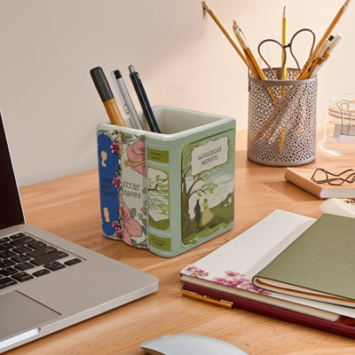 Storage Container Ceramic Book-Inspired Design Decorative Home Office Bedroom Organizer - 4" Multi