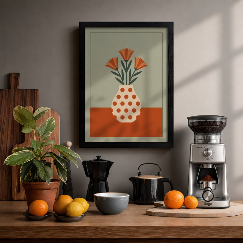 Polka Dot Vase Mid-Century - Framed Print, A1 - 84.1 x 59.4 cm, Black