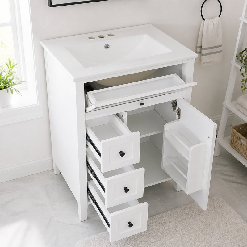 Meuble-lavabo 24 po avec lavabo et rangement spacieux, White, 24