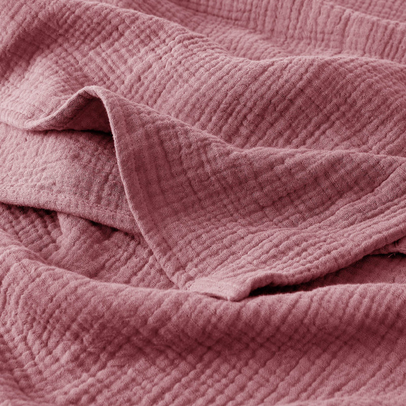 Bedsure 100% Cotton Muslin Blanket, 4-Layer Lightweight Summer Blanket for Dorm, Couch & Everyday Comfort, 200 GSM, Pink