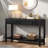 Modern Console Table With Striped Design, 2 Drawers And 2-tier Design-1410201999