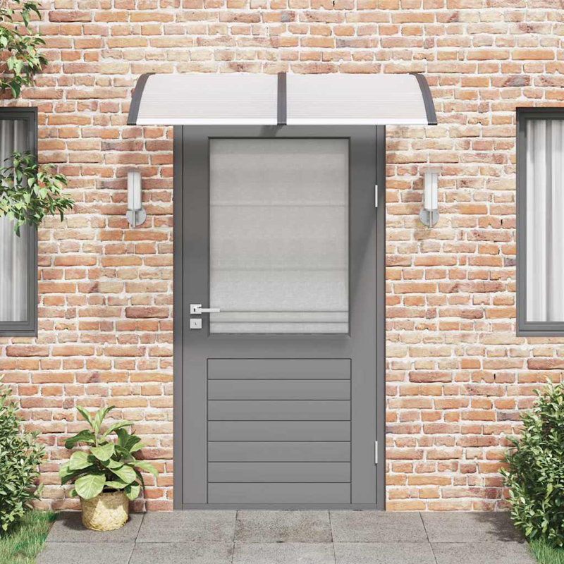 Door Canopy Black Polycarbonate ABS Aluminum 59.1 x 39.4 in Weather Resistant Outdoor Entrance Cover, Black/Gray