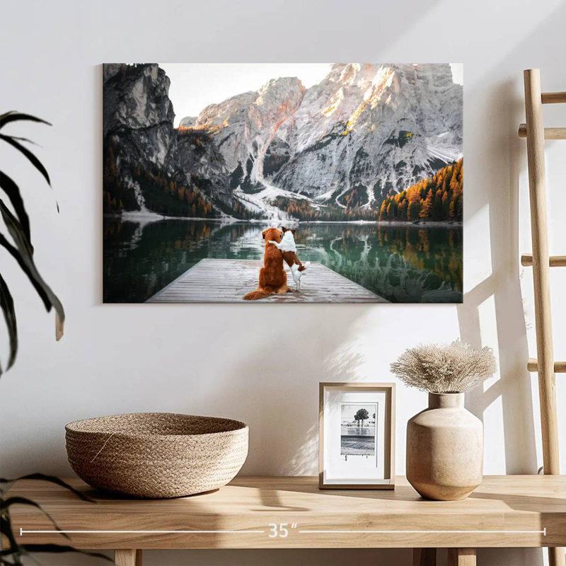 Ravi sur la jetée du lac Braies, H 16 po x l 24 po