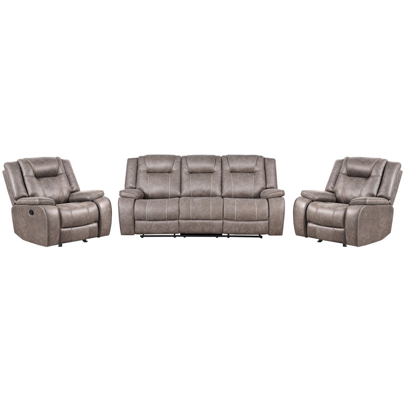 Canapé inclinable manuel et causeuse, 3 Pieces: Sofa, 2 Recliners