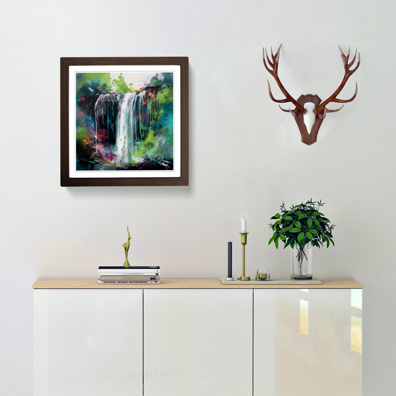 Waterfall Gestural Art No.5 - Framed Print, Walnut