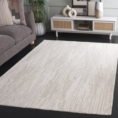 Ebony 925 Hand Tufted Wool/Cotton Abstract Rug in Grey/Ivory