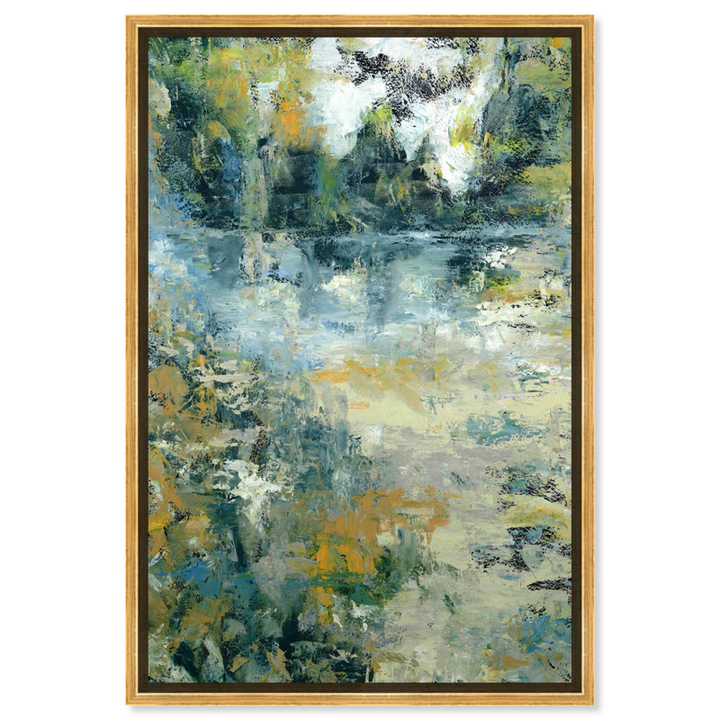 Green Moss Monet Garden Green Abstract Wall Art by Art Remedy, Black Framed, 37" H x 25" W