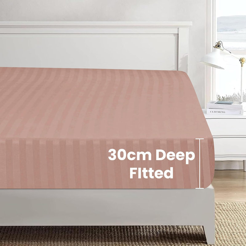 Microfiber Striped Duvet Cover Set with Pillowcases Included, Double Duvet Cover 2 Pillowcases, Blush