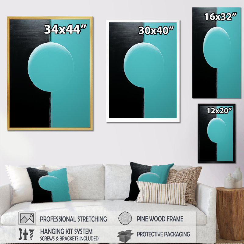 Décoration murale sarcelle lune tranquillité II - lune, Cadre photo noir simple, H 32 po x l 16 po x P 1 po