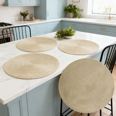 Ensemble de napperons ronds tissés à la main de 4 tapis de table en fibres naturelles de 15 pouces pour la table de salle à manger, la cuisine et la décoration intérieure